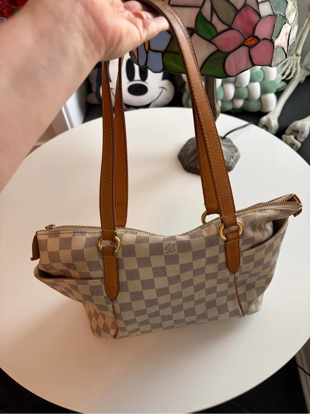Louis Vuitton Damier Azur Canvas Shoulder Bag in Beige and Brown